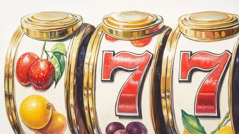Classic 3-reel fruit slot machine with lucky sevens and single-line paytable