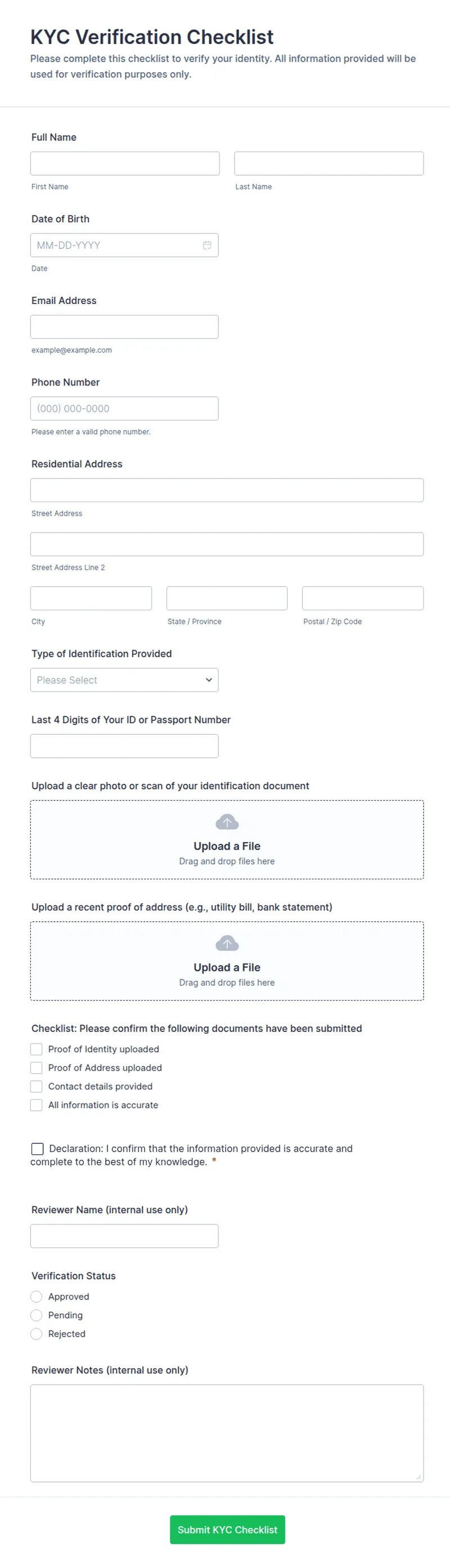 Account verification checklist showing required National ID and phone verification
