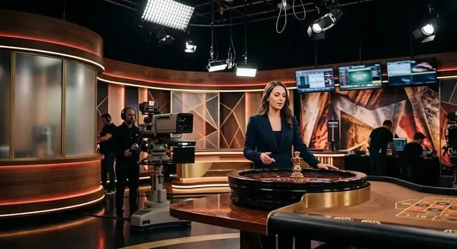 Professional live casino studio streaming real-time table games with human dealers